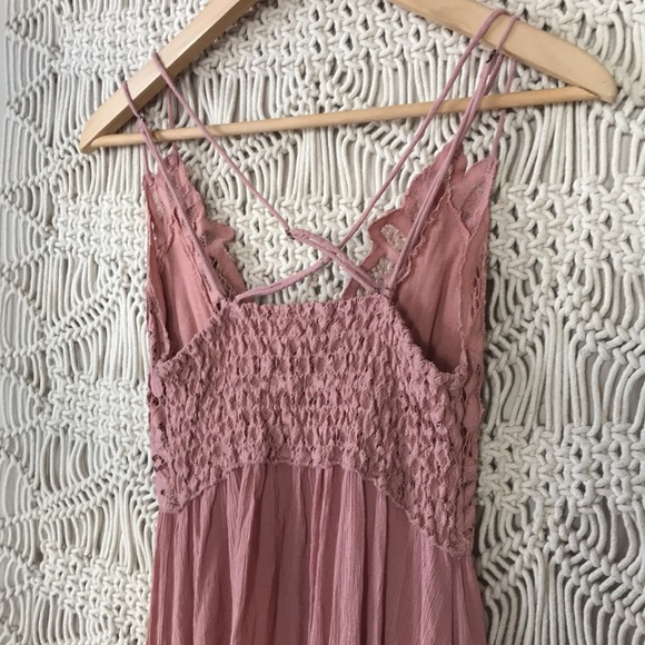 Free People boho Gypsy flowy pink lace mini dress sz Small - Picture 8 of 11